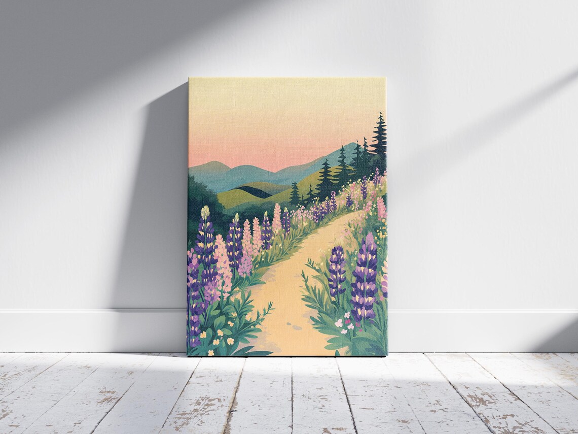 Purple Lupine Flowers Along A Winding Trail At Sunset Poster - Image 2