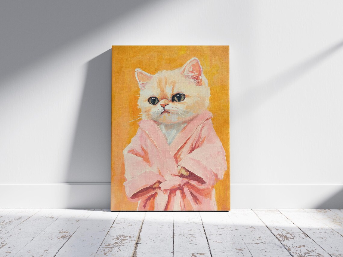 Cream Exotic Shorthair Kitten in Pink Robe Golden Art Poster - Image 2