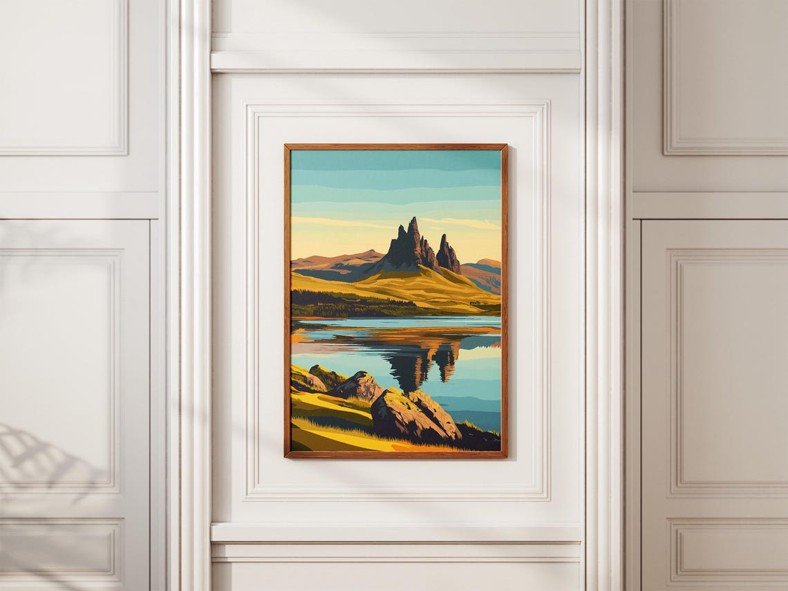 Isle of Skye Jagged Rock Pinnacle Reflection Golden Loch Poster - Image 2
