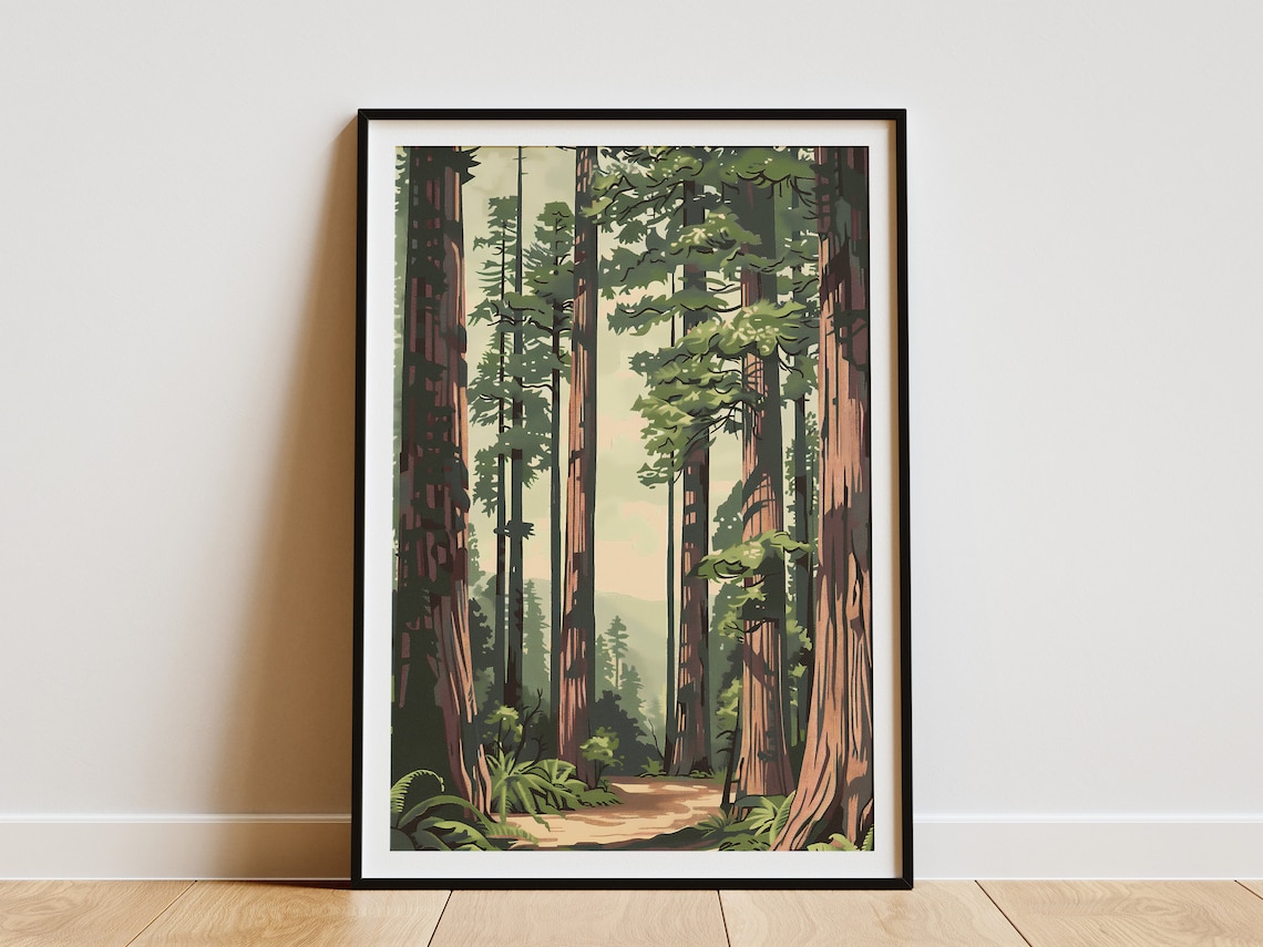 Redwood National Park Avenue of Giants Grove Vintage Travel Poster