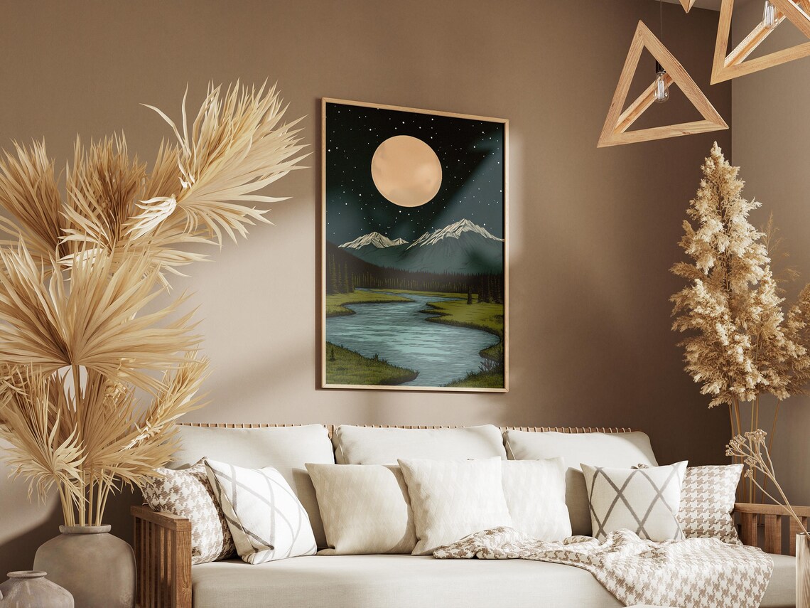 Kobuk Valley National Park Moonlit Snow Peaks and River Night Art Poster - Image 3