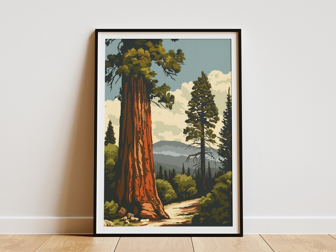 Sequoia National Park Giant Tree Forest Path Vintage Travel Poster