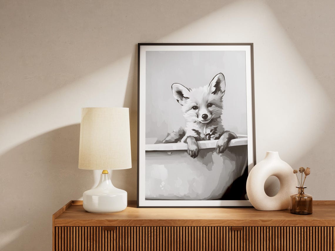 Fennec Fox Bathtub Bubble Bath Art Print Cute Animal Poster Bathroom Wall Decor Nursery Kids Room Modern Minimalist - Image 4