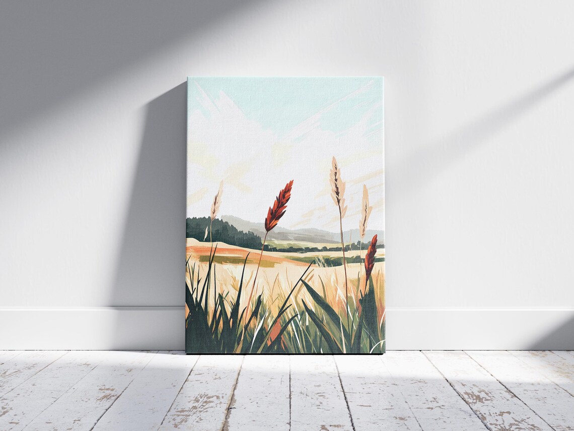 Calm Warm Golden Field Tall Grass Sunset Hills Landscape Poster - Image 2