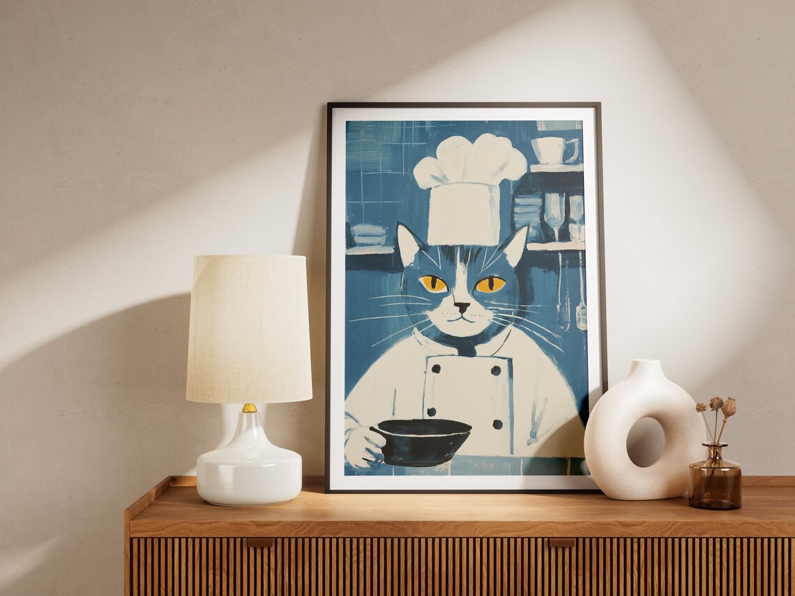 Tabby Cat Chef Painting Holding Bowl Kitchen Animal Decor Poster - Image 4