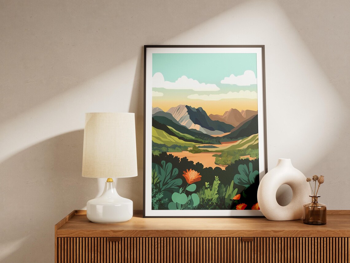 Alpine Sunrise Orange Wildflowers Rocky Peaks Valley View Poster - Image 5