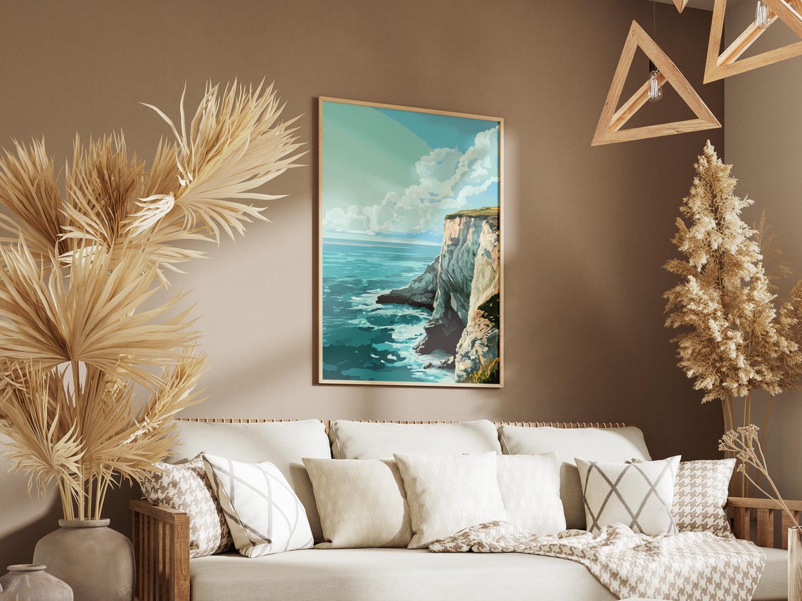 White Limestone Cliffs Towering Above a Bright Turquoise Sea Poster - Image 3