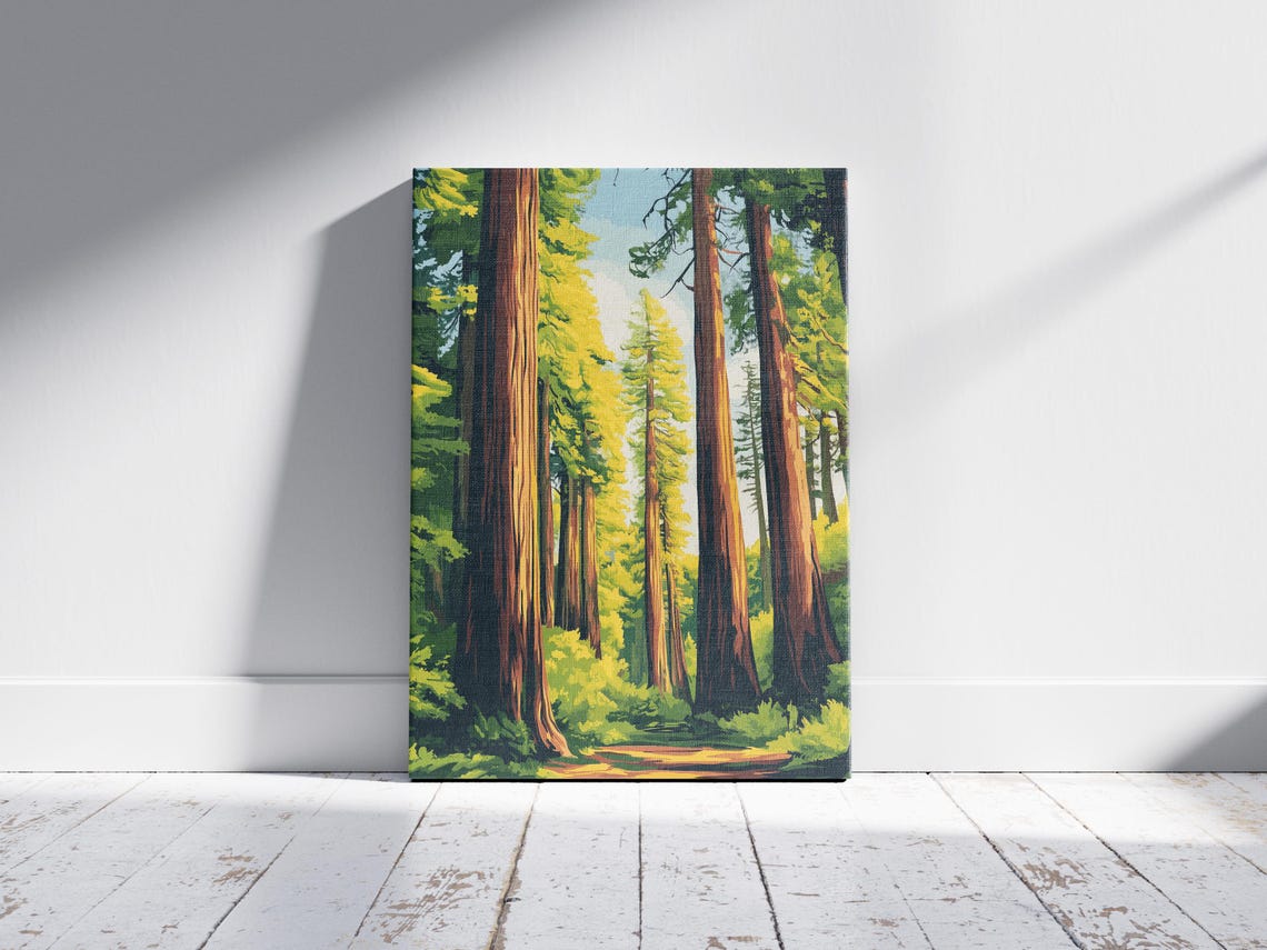 Redwood Forest Giant Tall Trees Sunlit Trail National Park Art Poster - Image 2