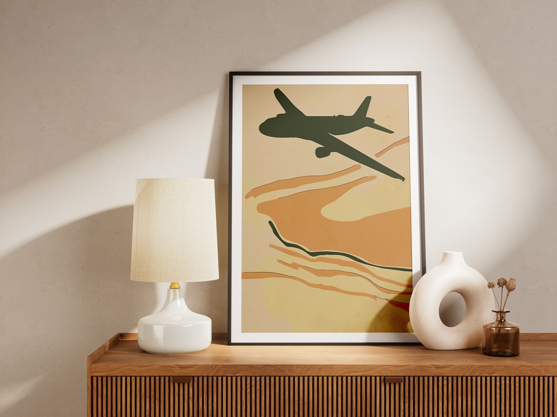 Airplane Sunset Clouds Minimalist Vintage Travel Sky Art Print - Image 2