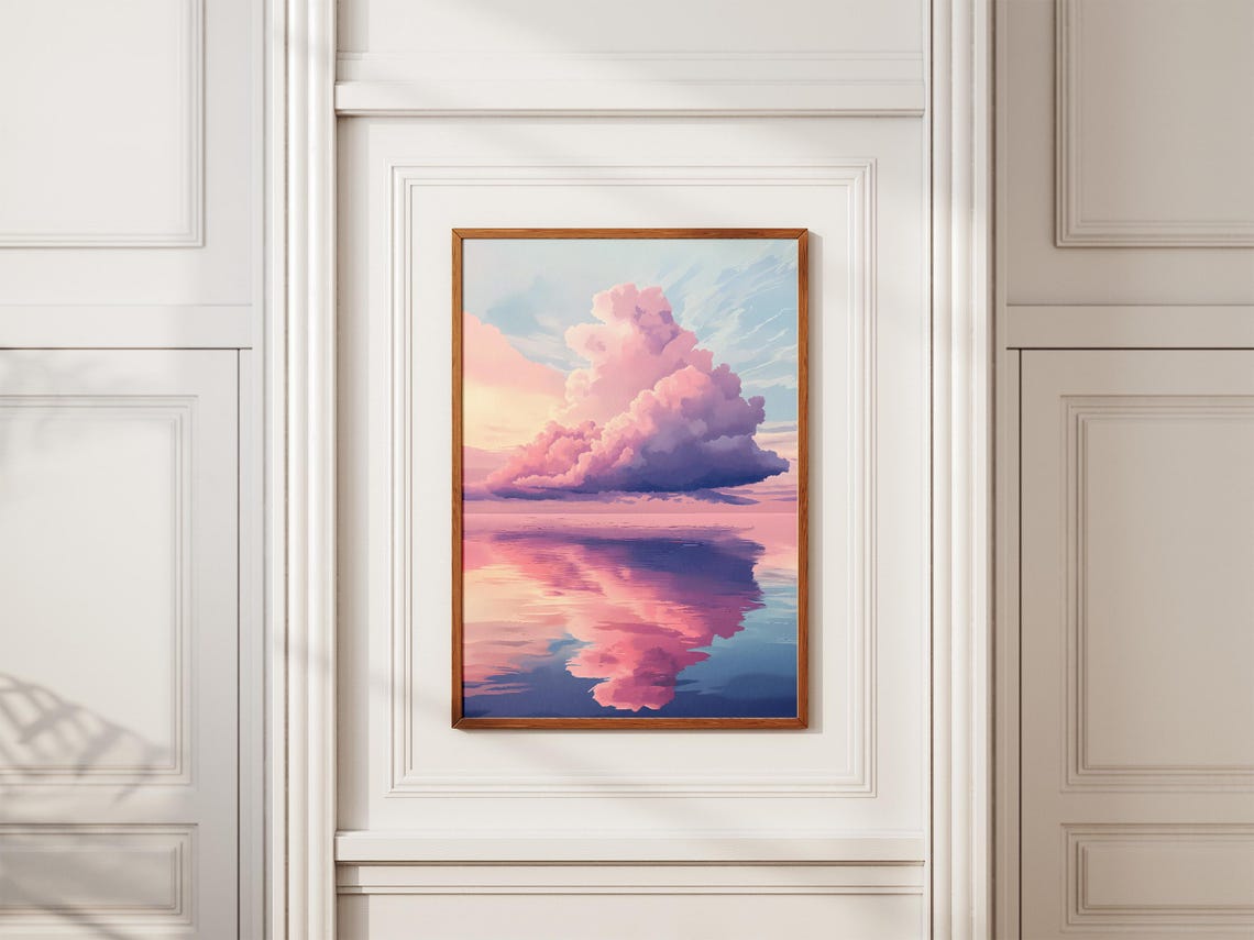 Pink Clouds Reflection Poster Dreamy Sky Art For Calm Home Wall Decor - Image 2