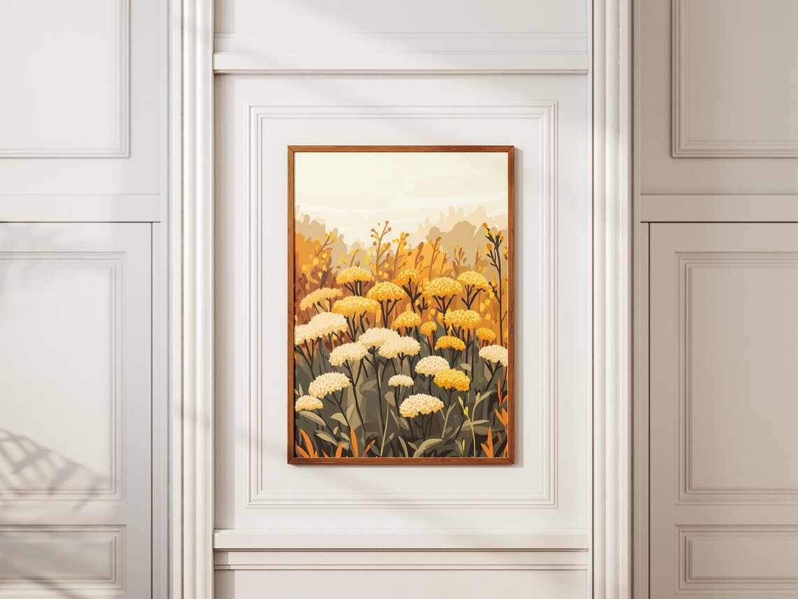 Golden Yarrow Wildflower Field Warm Autumn Botanical Flower Poster - Image 2