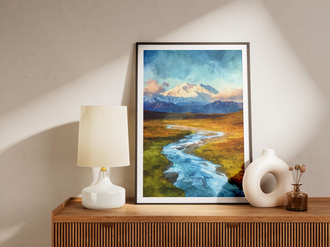 Denali National Park Alaska Snowy Peak Golden Tundra Art Poster - Image 4