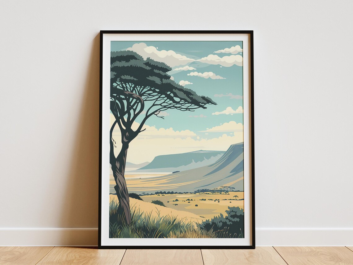 Tanzania Safari Savanna Acacia Tree Golden Plains Art Poster