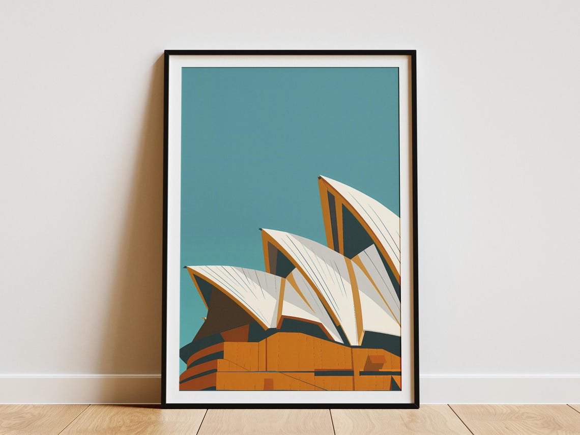 Sydney Opera House White Sails on Teal Minimalist Art Poster