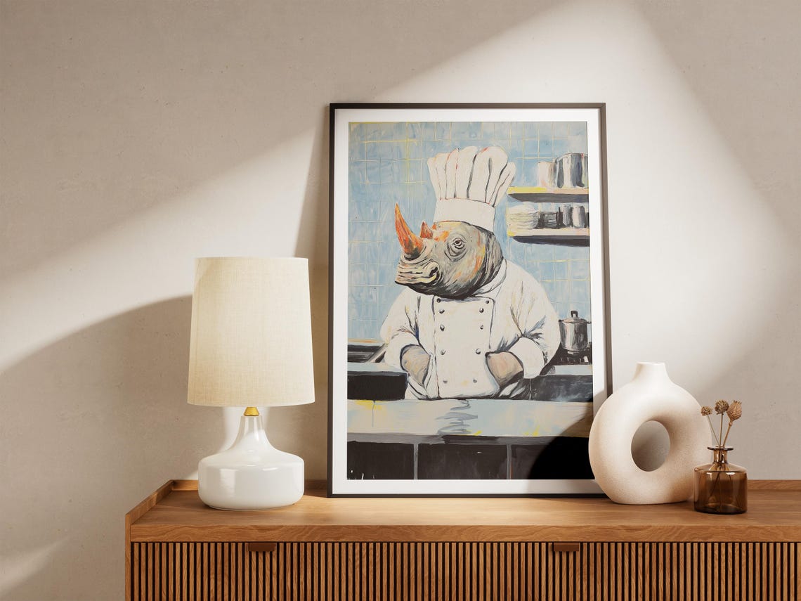 Rhino Chef Poster Funny Kitchen Art Print Animal Quirky Home Decor Hat Cooking Unique Gift Restaurant - Image 4