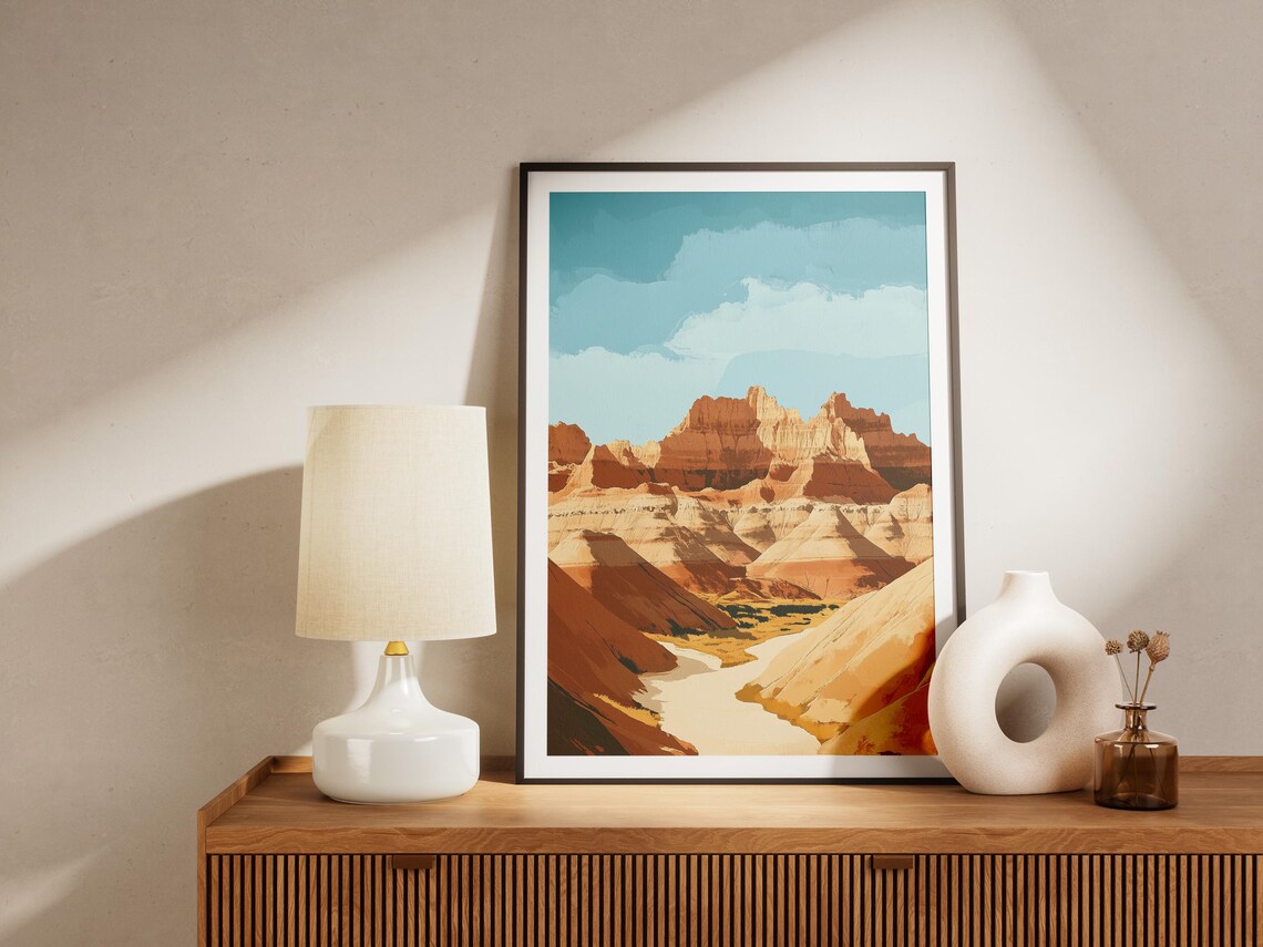 Badlands Red Rock Spires in Warm Desert Landscape Art Poster - Image 4