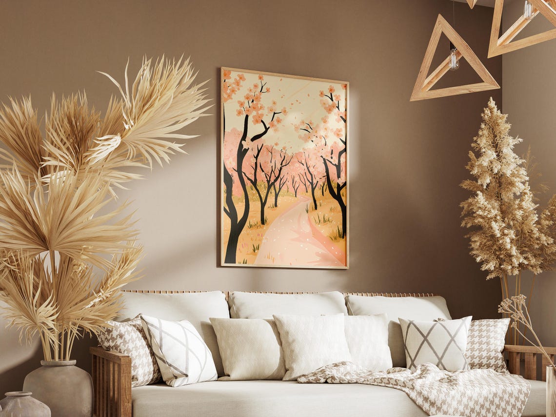 Pink Blossom Orchard Path Spring Trees Falling Petals Poster - Image 3