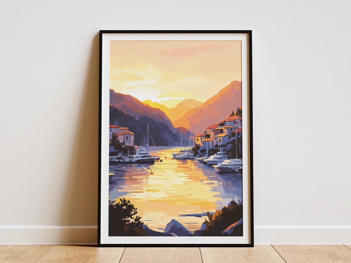 Mediterranean Harbor at Sunset with Yachts and Golden Water Poster