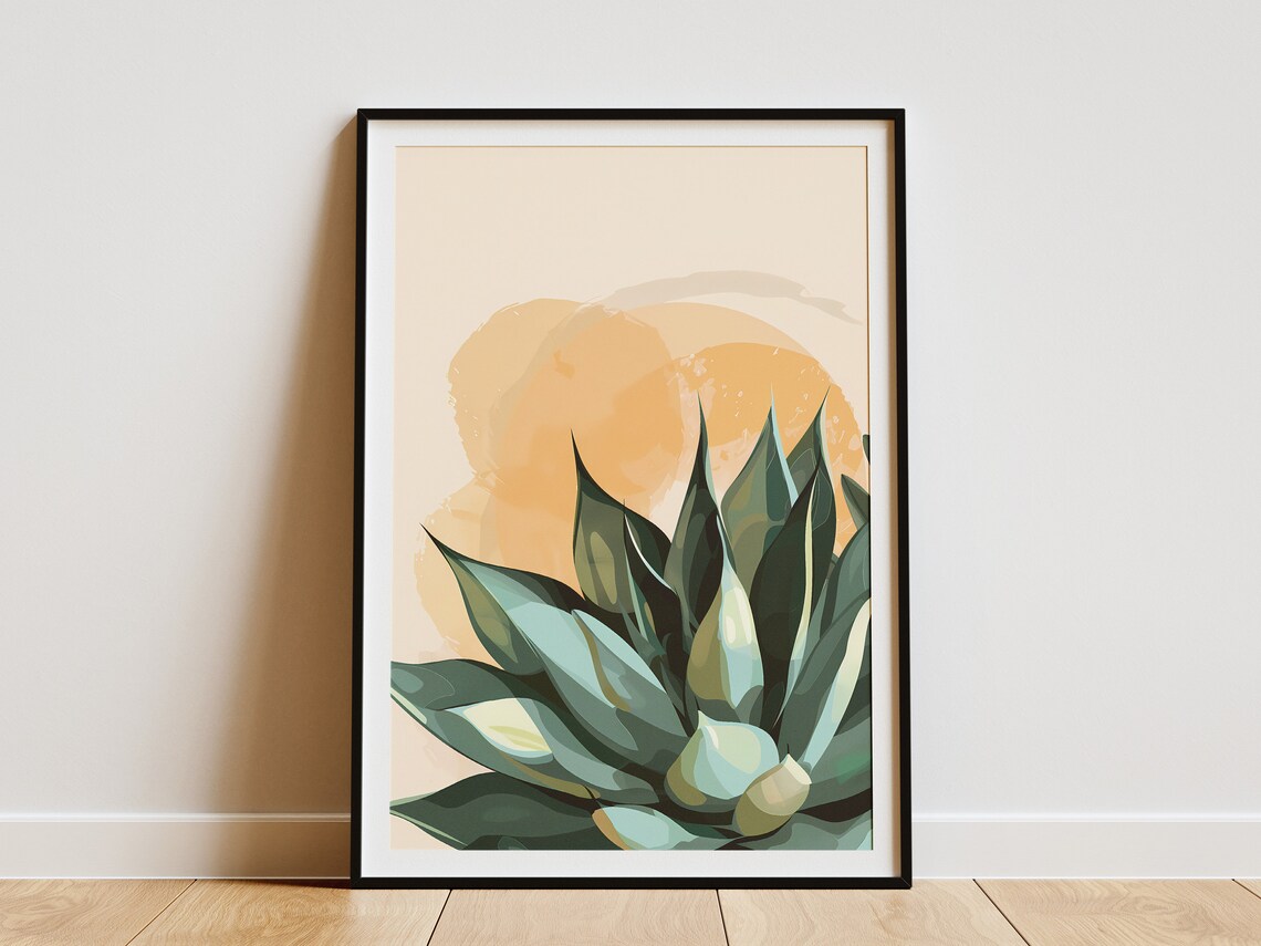 Agave Plant Golden Desert Sunset Minimalist Botanical Art Poster