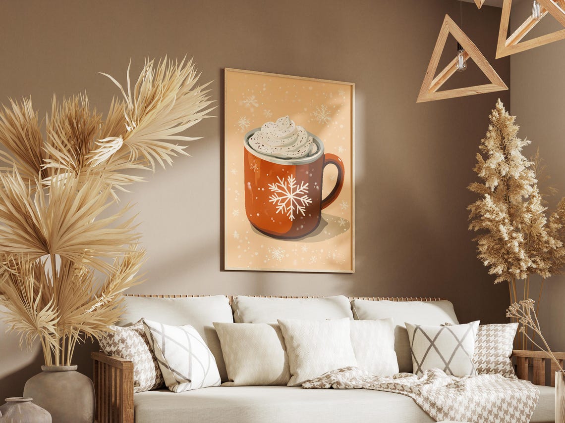 Hot Chocolate Mug With Whipped Cream Winter Snowflake Art Poster - Image 3