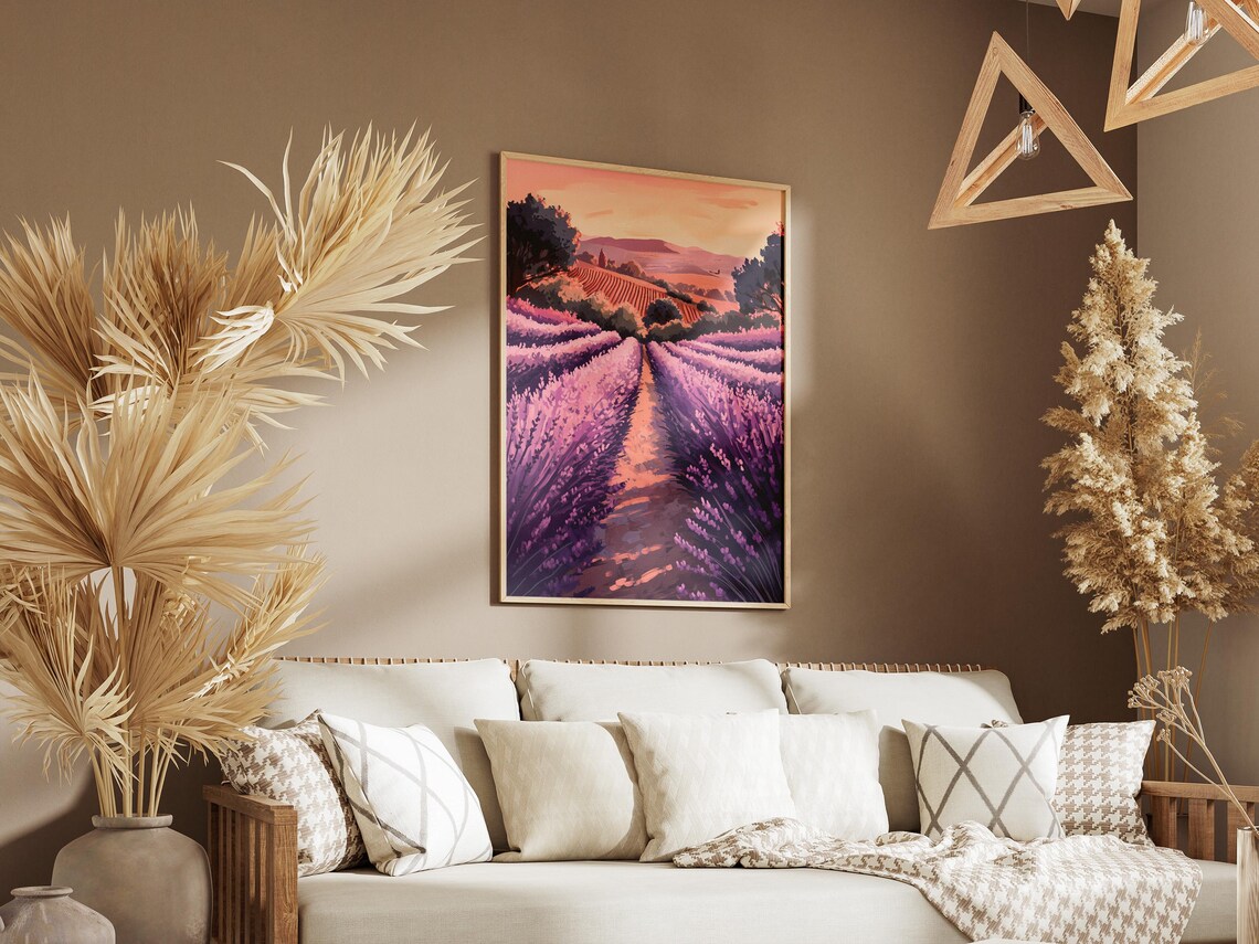 Lavender Field At Dusk Vineyard Hills Serene Landscape Poster - Image 3