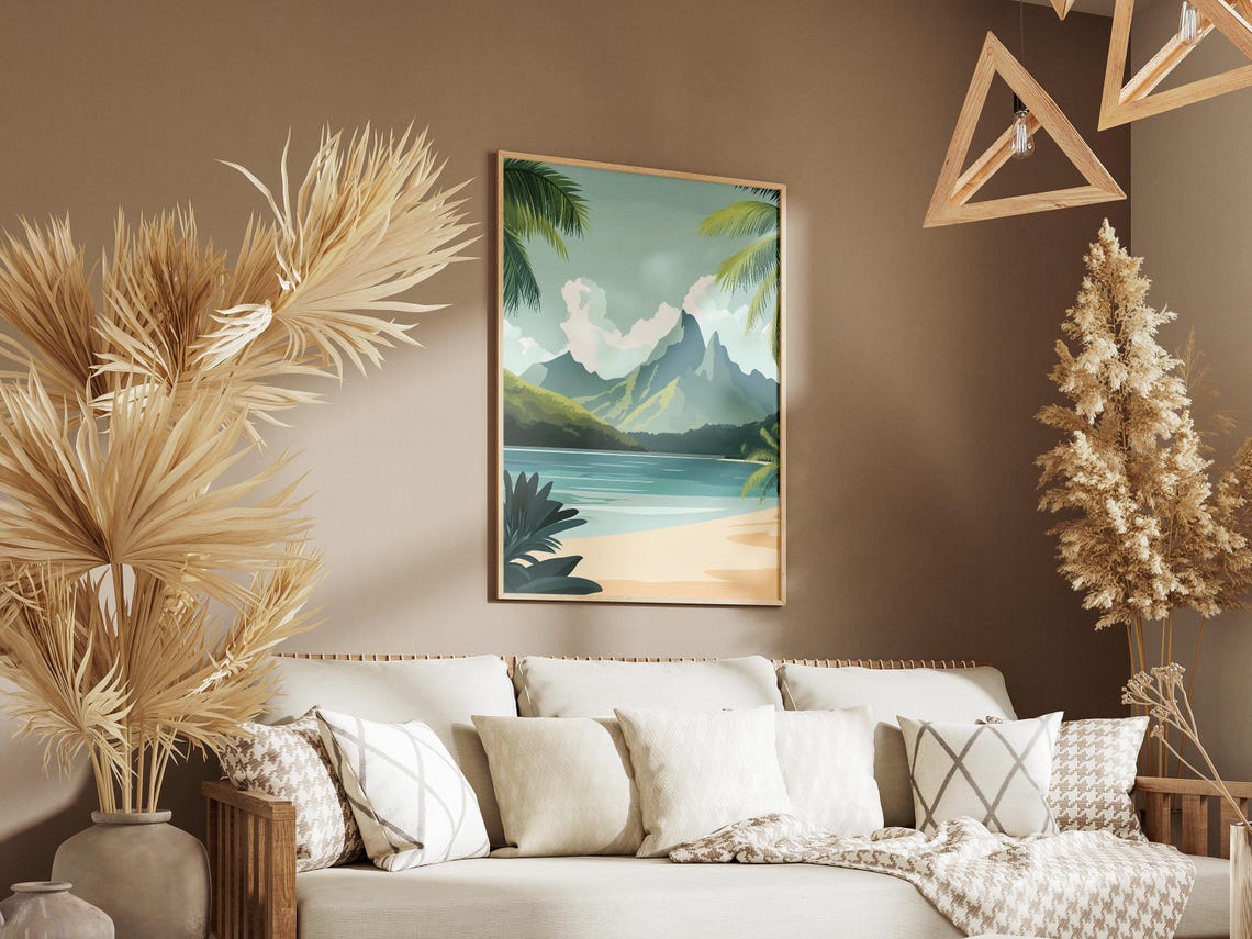 Moorea French Polynesia Jagged Volcanic Peak and Calm Bay Poster - Image 3