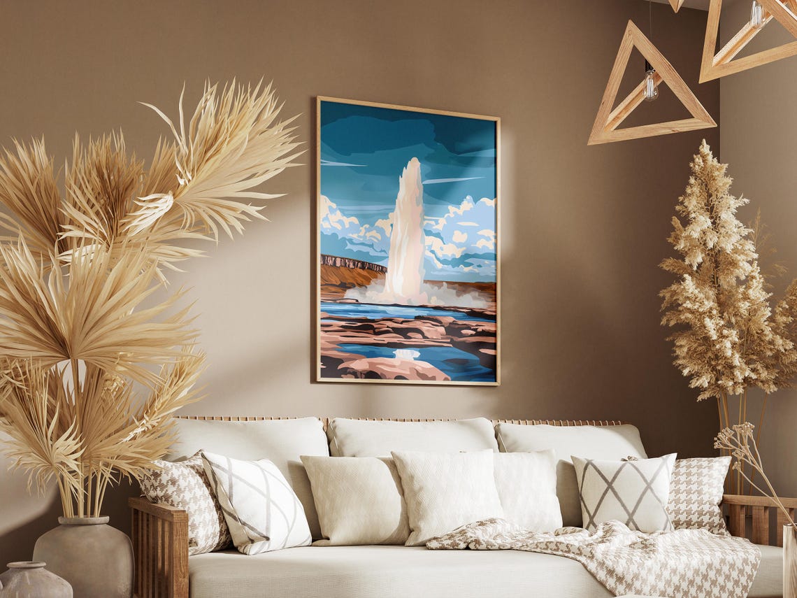 Iceland Geysir Eruption Over Geothermal Landscape Travel Poster - Image 3