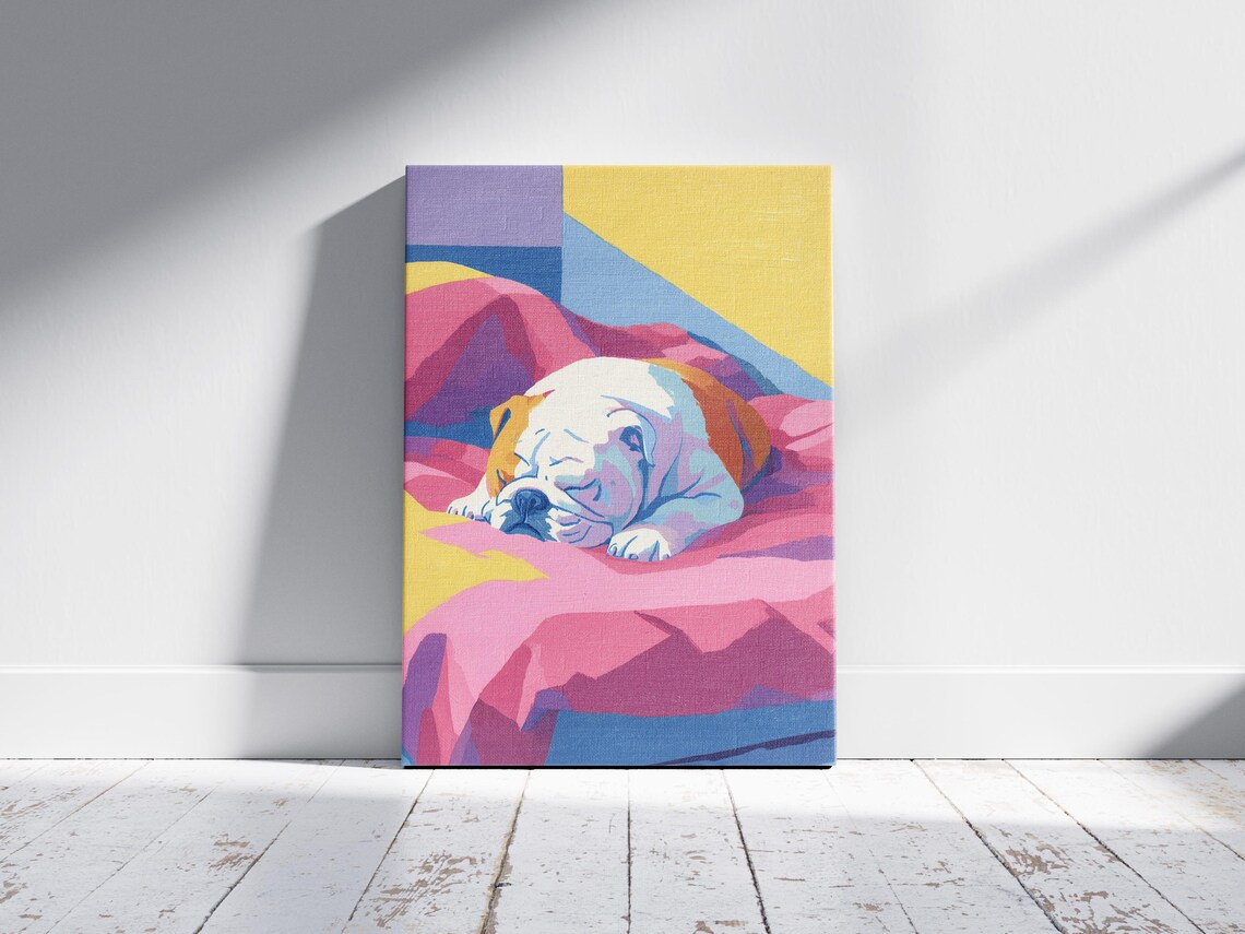Sleeping Bulldog Puppy Matisse Inspired Gouache Colorful Dog Poster - Image 2