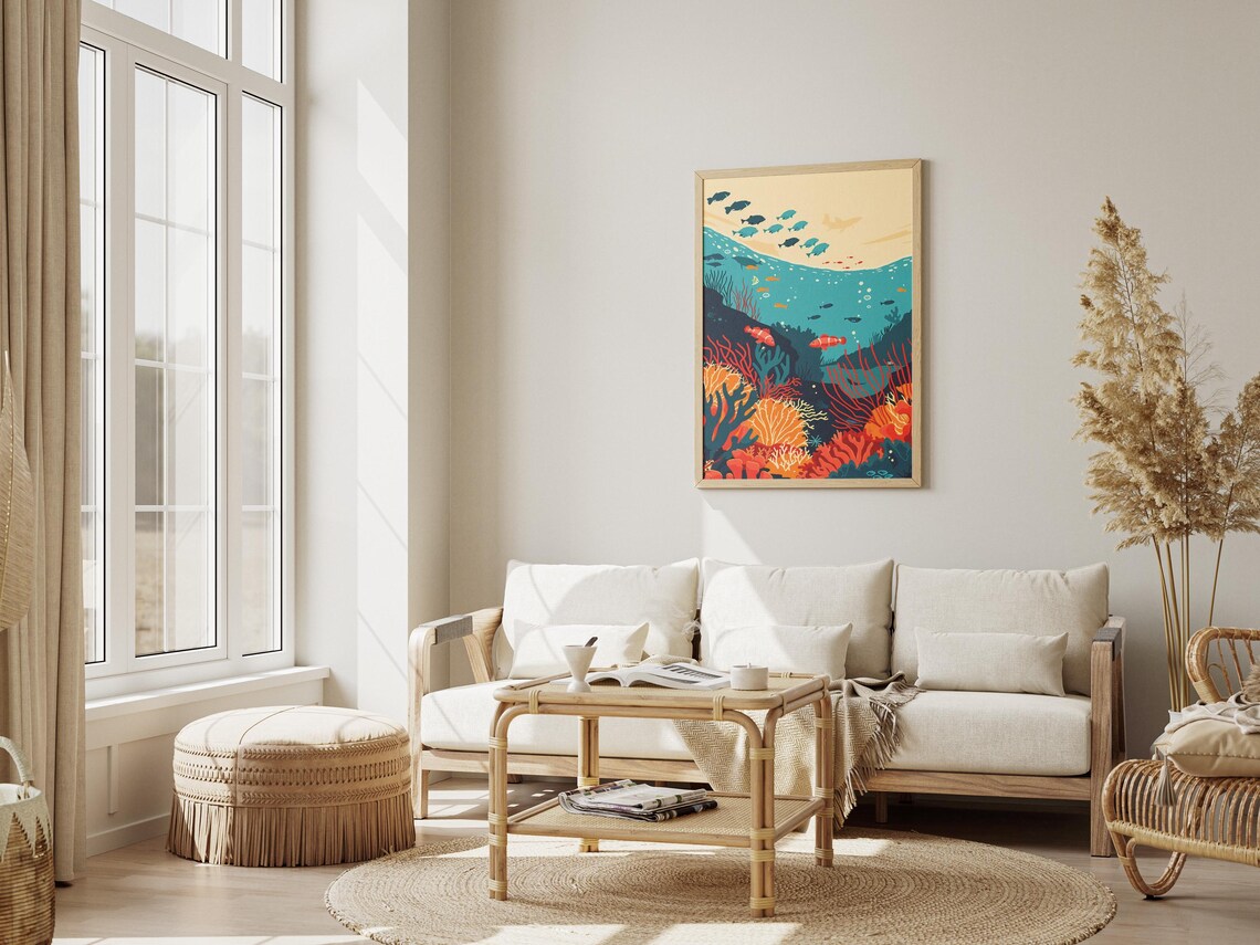 Retro Coral Reef Underwater Ocean Life Tropical Fish Art Poster - Image 4