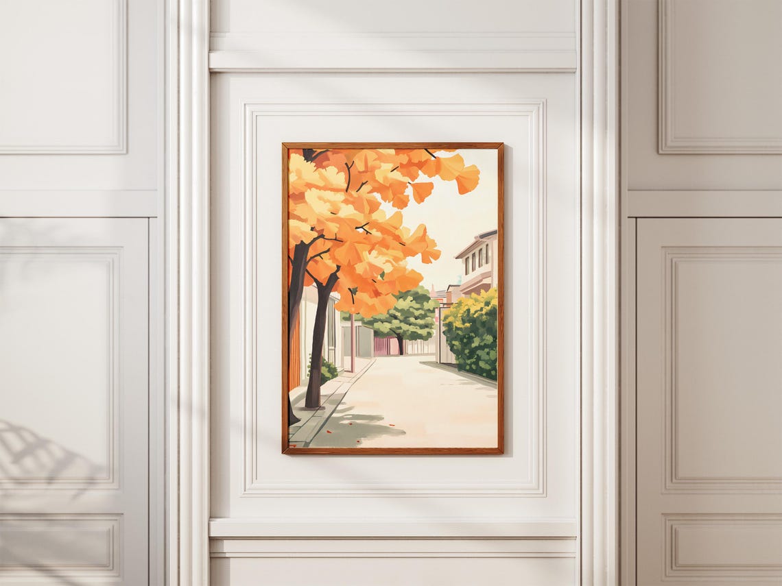Autumn Ginkgo Tree City Street Golden Fall Foliage Art Poster - Image 2
