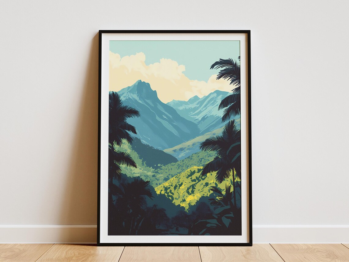 Rwenzori Mountains Uganda Tropical Peaks Vintage Travel Decor Poster