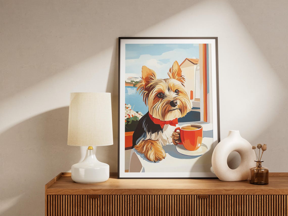 Yorkshire Terrier Dog With Red Bow Tie Coffee Cup Art Poster - Image 4