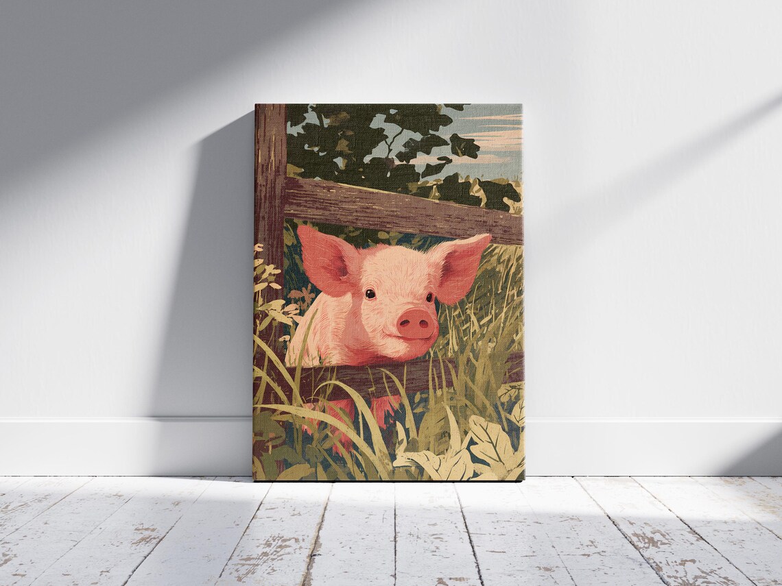 Adorable Piglet at Wooden Fence Farmhouse Rustic Country Art Poster - Image 2