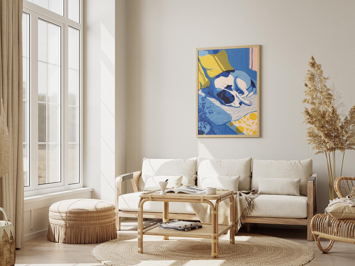 Sleeping Staffordshire Terrier on Bed Matisse Style Minimalist Dog Poster - Image 3