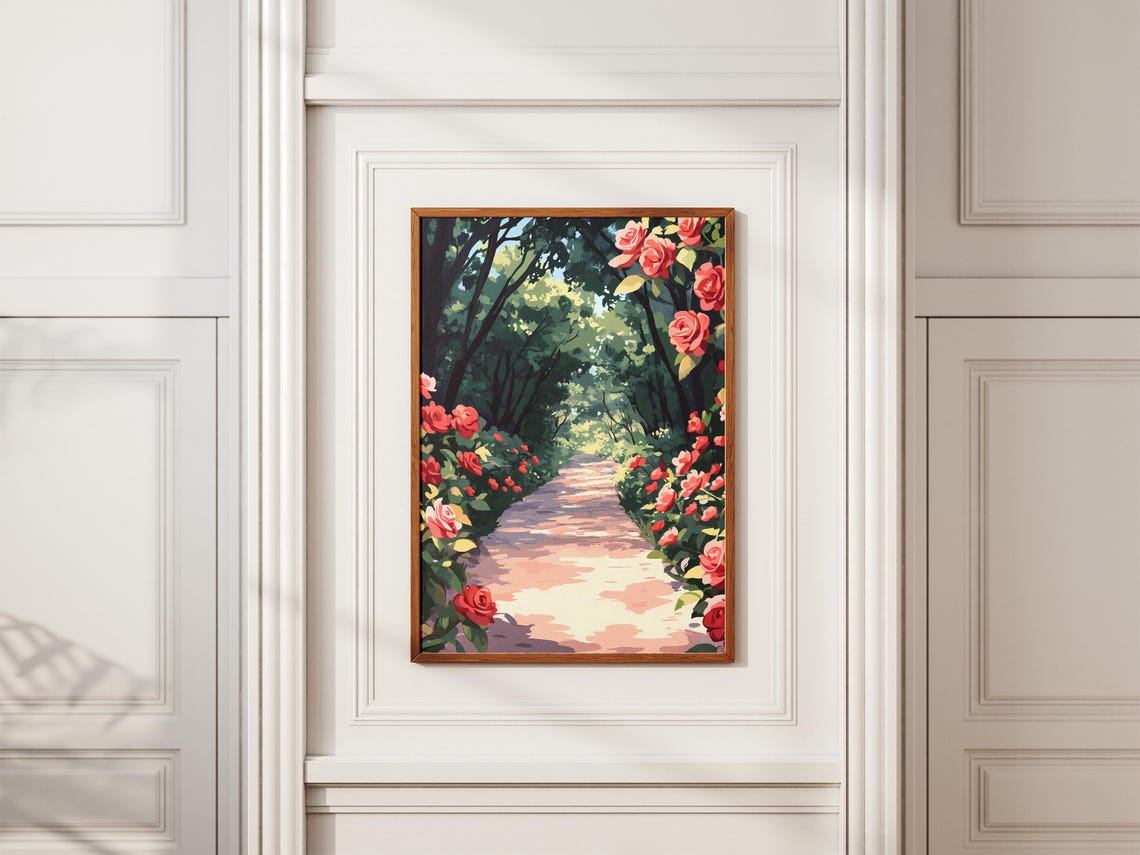 Red Rose Covered Garden Path Shady Summer Walkway Wall Poster - Image 2