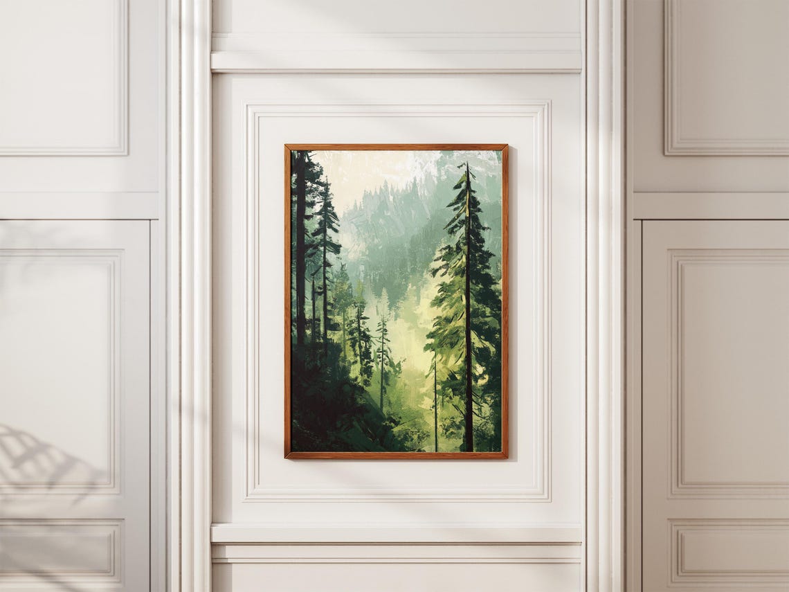 Oregon Misty Pine Forest Fog Pacific Northwest Landscape Poster - Image 2