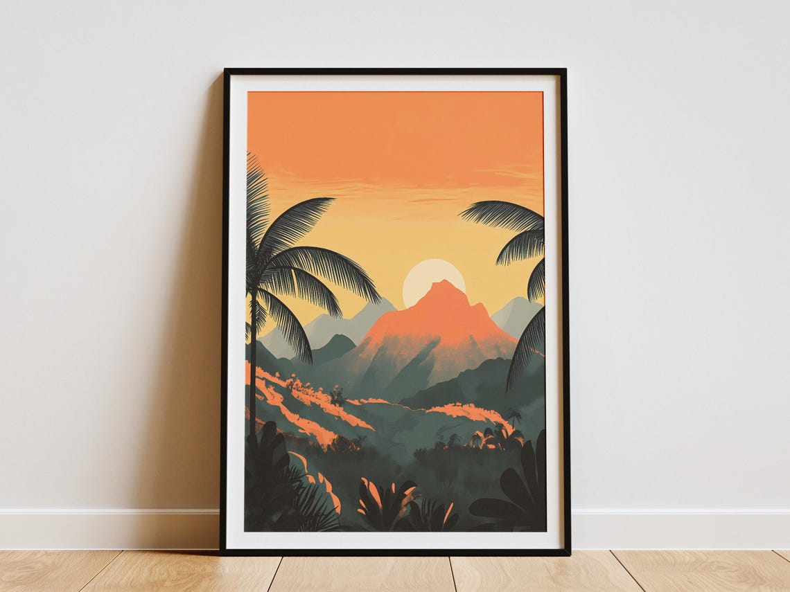 Peruvian Andes Sunset Orange Ridge Palm Silhouettes Dusk Poster