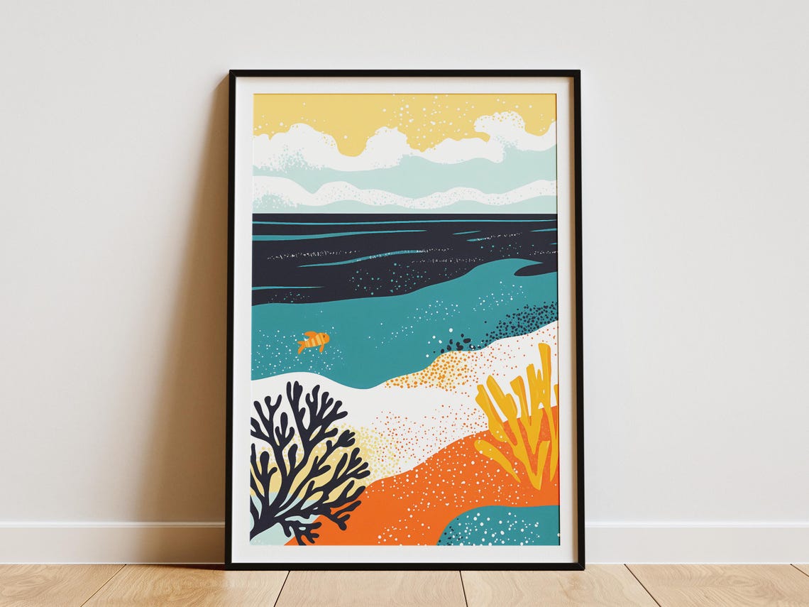 New Caledonia Barrier Reef Abstract Underwater Coral Art Poster