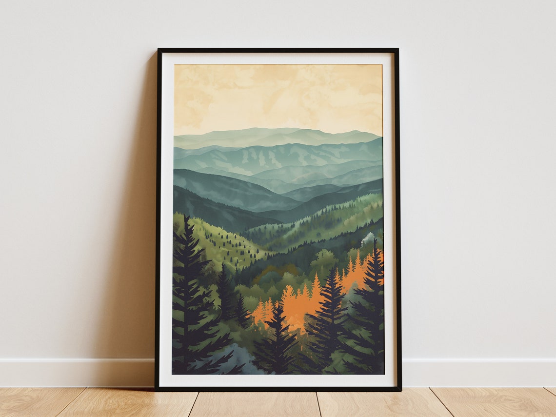 Arkansas Ozark Mountain Ridges Pine Forest Haze Sunset Poster