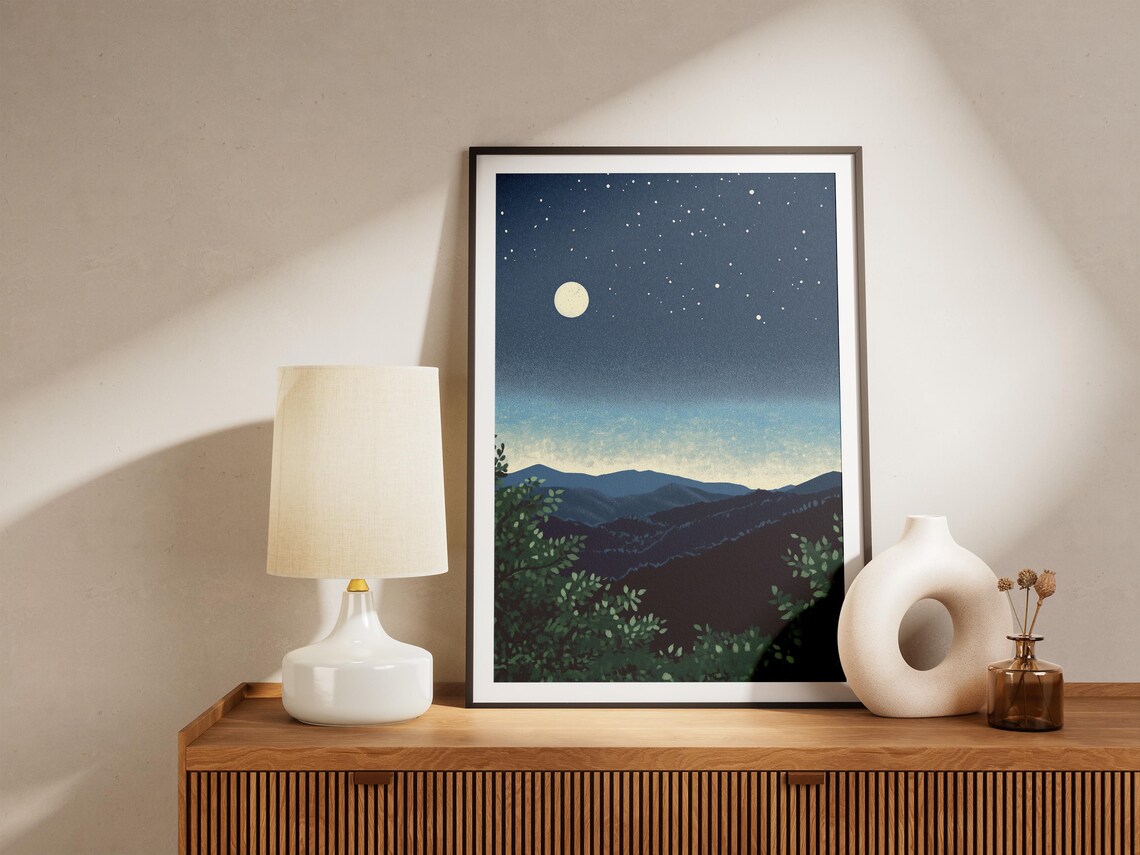 Shenandoah National Park Moonlit Mountains Vintage Night Sky Decor Poster - Image 4