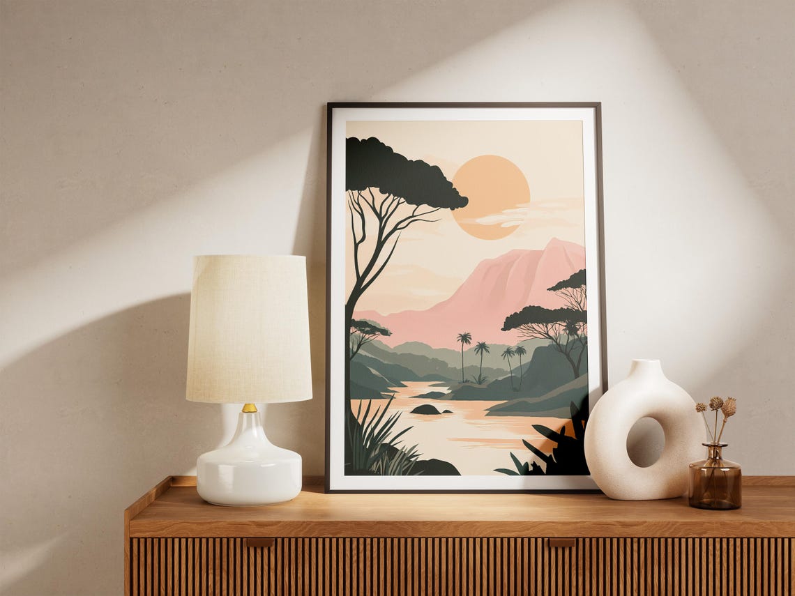 Sunset River Poster Acacia Trees Mountain Wall Decor Travel Gift - Image 4