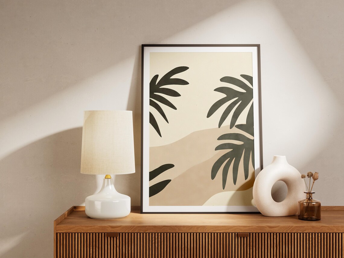 Abstract Palm Fronds Beach Poster in Dark Green and Beige Tones - Image 5