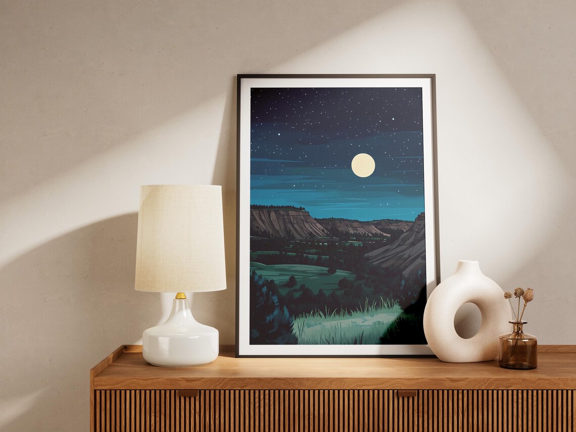 Theodore Roosevelt National Park Night Badlands Moon Art Poster - Image 4
