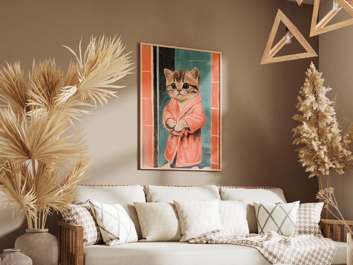 Scottish Fold Kitten In Bathrobe Poster Cute Art Print Bathroom Wall Decor Cat Lover Gift Pet Portrait Funny Animal - Image 3