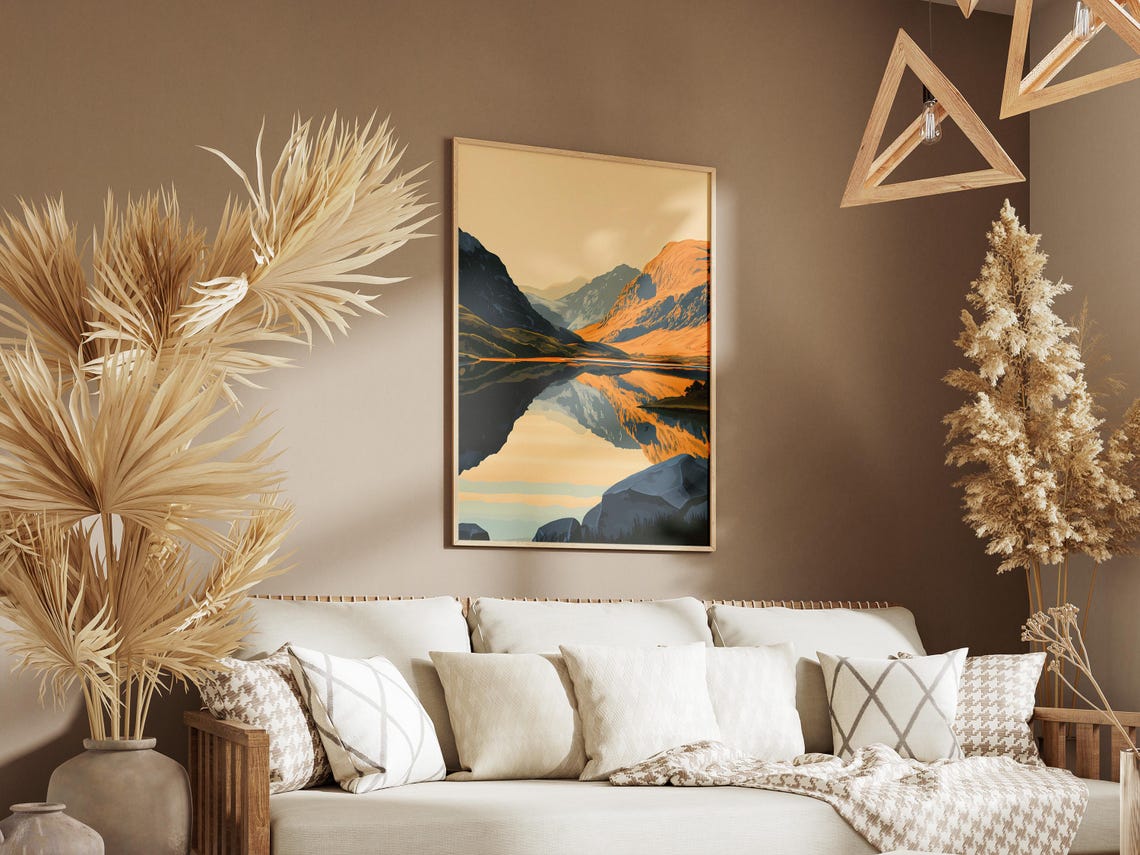 Snowdonia Wales Golden Lake Mountain Reflection Sunset Poster - Image 3