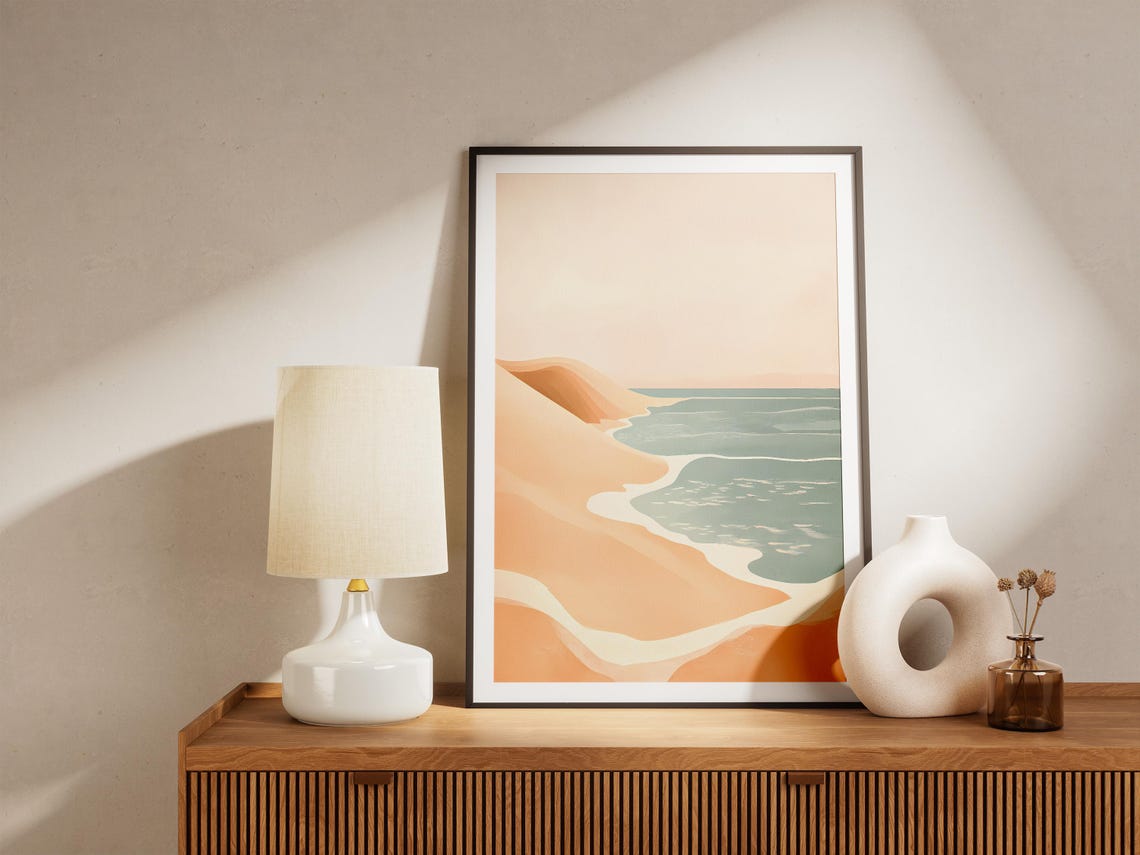 Beige Sand Dunes Minimalist Abstract Coastal Illustration Poster - Image 5