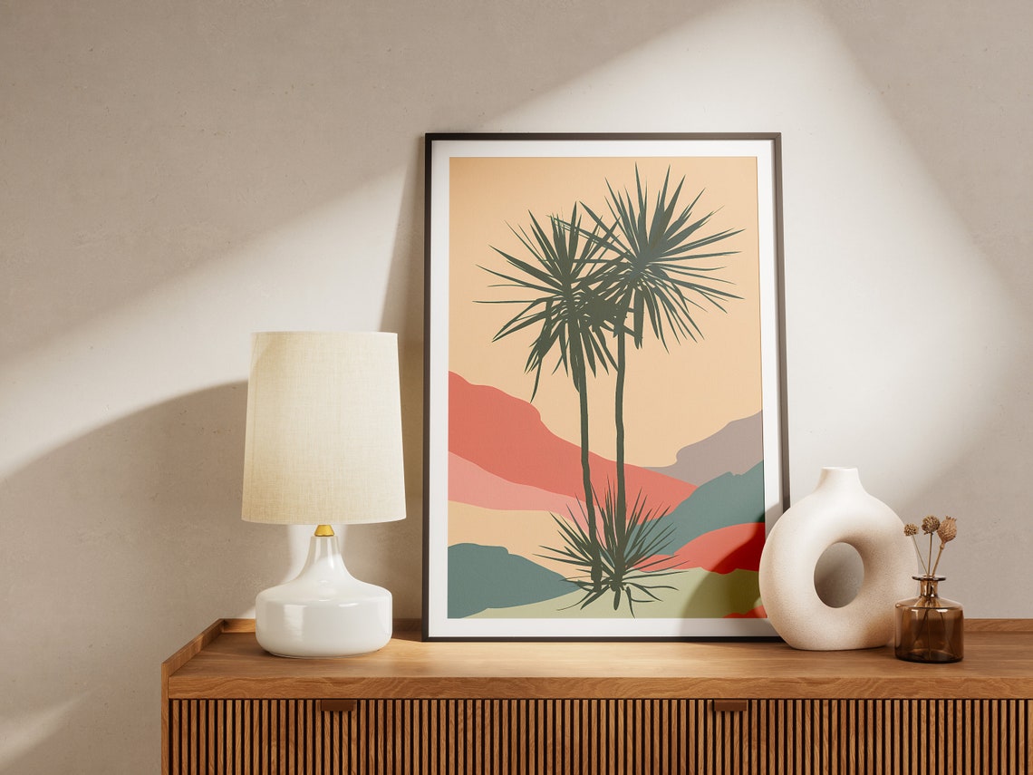 Boho Desert Yucca Silhouette Minimalist Sunset Landscape Poster - Image 2