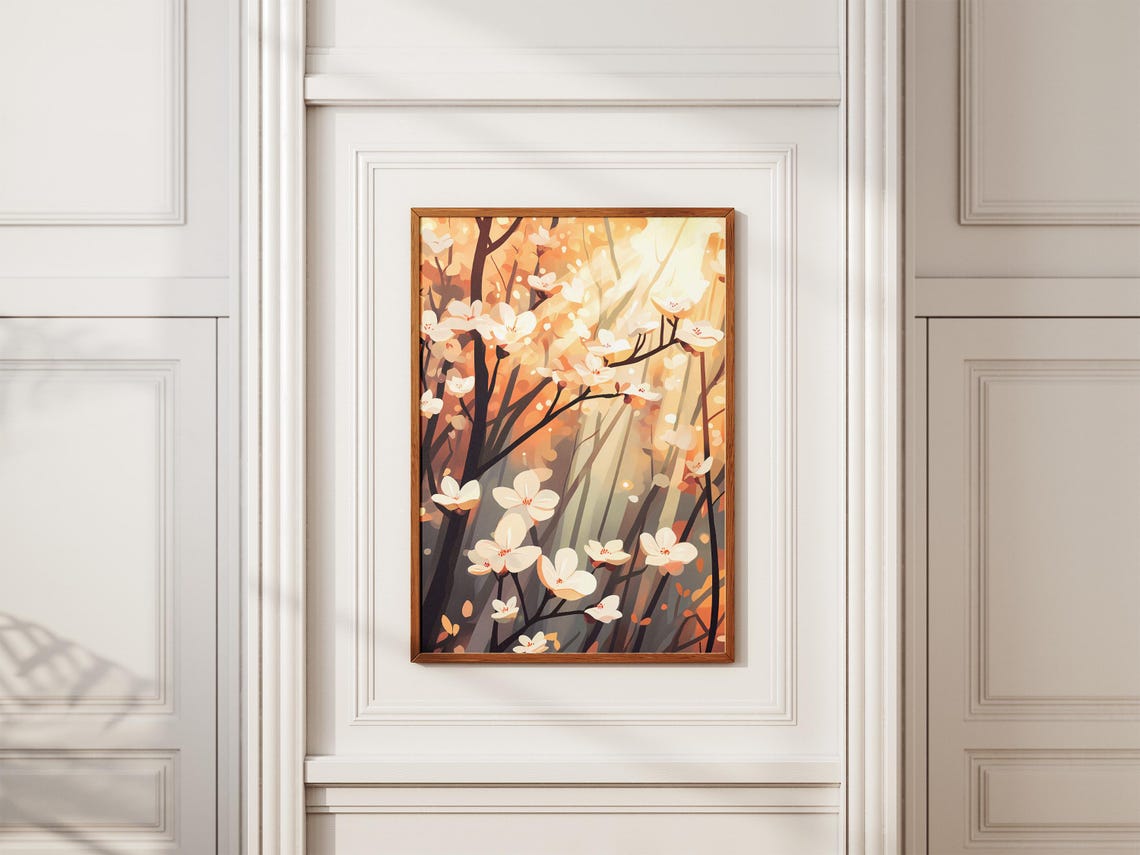 White Dogwood Blossoms Sunbeam Forest Spring Flower Scene Poster - Image 2