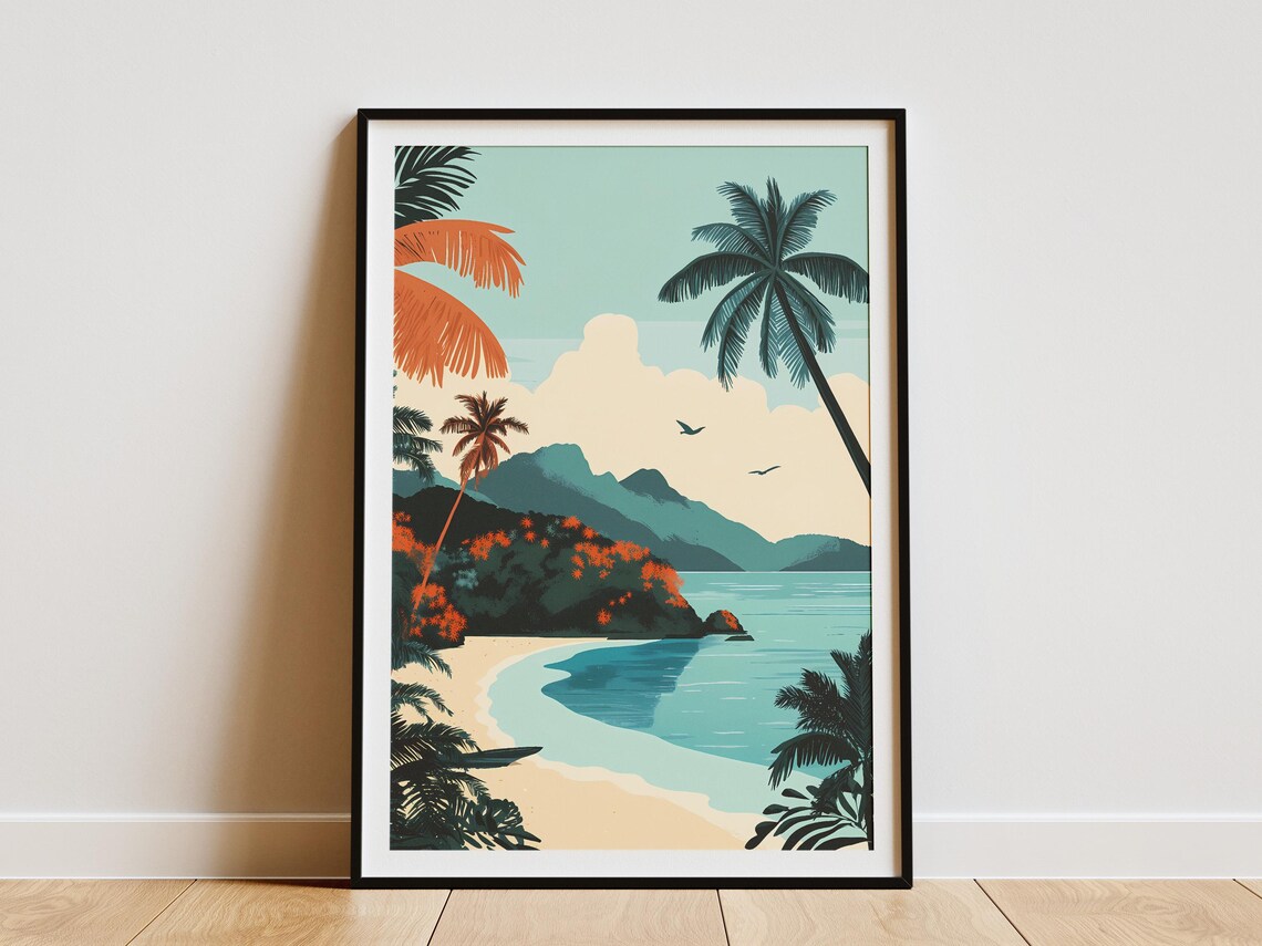 Raja Ampat Islands Tropical Beach with Palm Trees Travel Poster