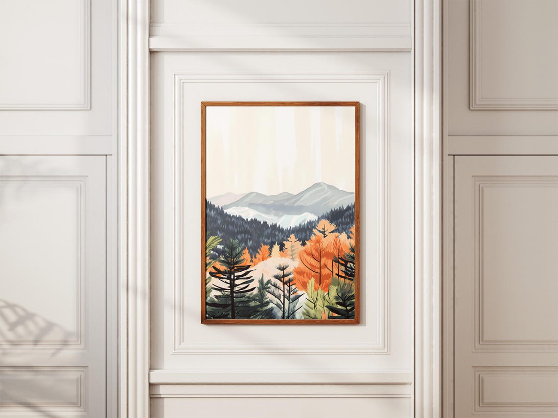 Foggy Pine Forest With Glowing Orange Trees at Dawn Landscape Poster - Image 2